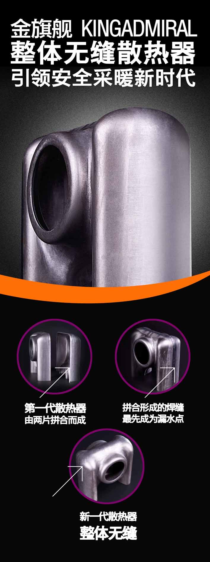 金旗舰暖气片采用无缝焊接技术，确保安装质量使用年限
